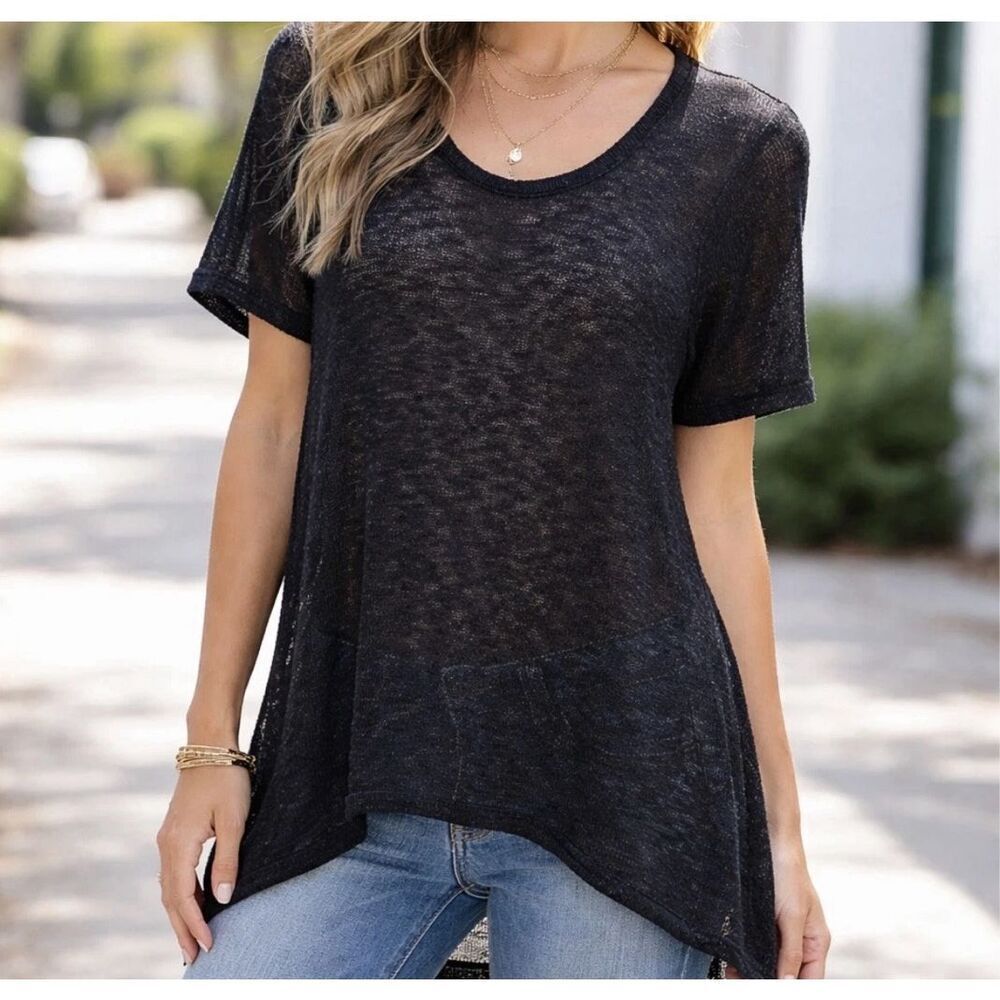 Nally & Millie Open Knit‎ Side Slit Throwover Top One Size